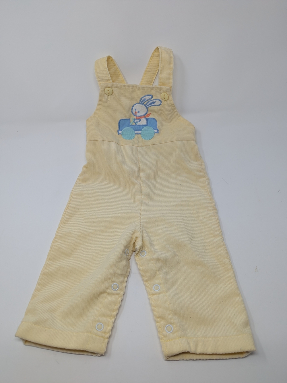 healthtex Pale Yellow Corduroy Overalls with Bunny Patch